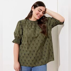 LOFT Plus Winter Green Eyelet Top